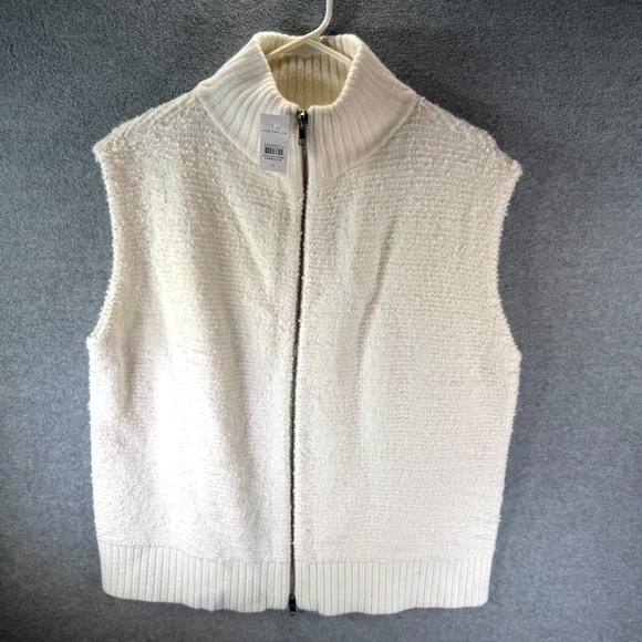Ann Taylor Sweaters - Ann Taylor Weekend Sweater Vest Women Medium White Sleeveless Full-Zip Mock Neck